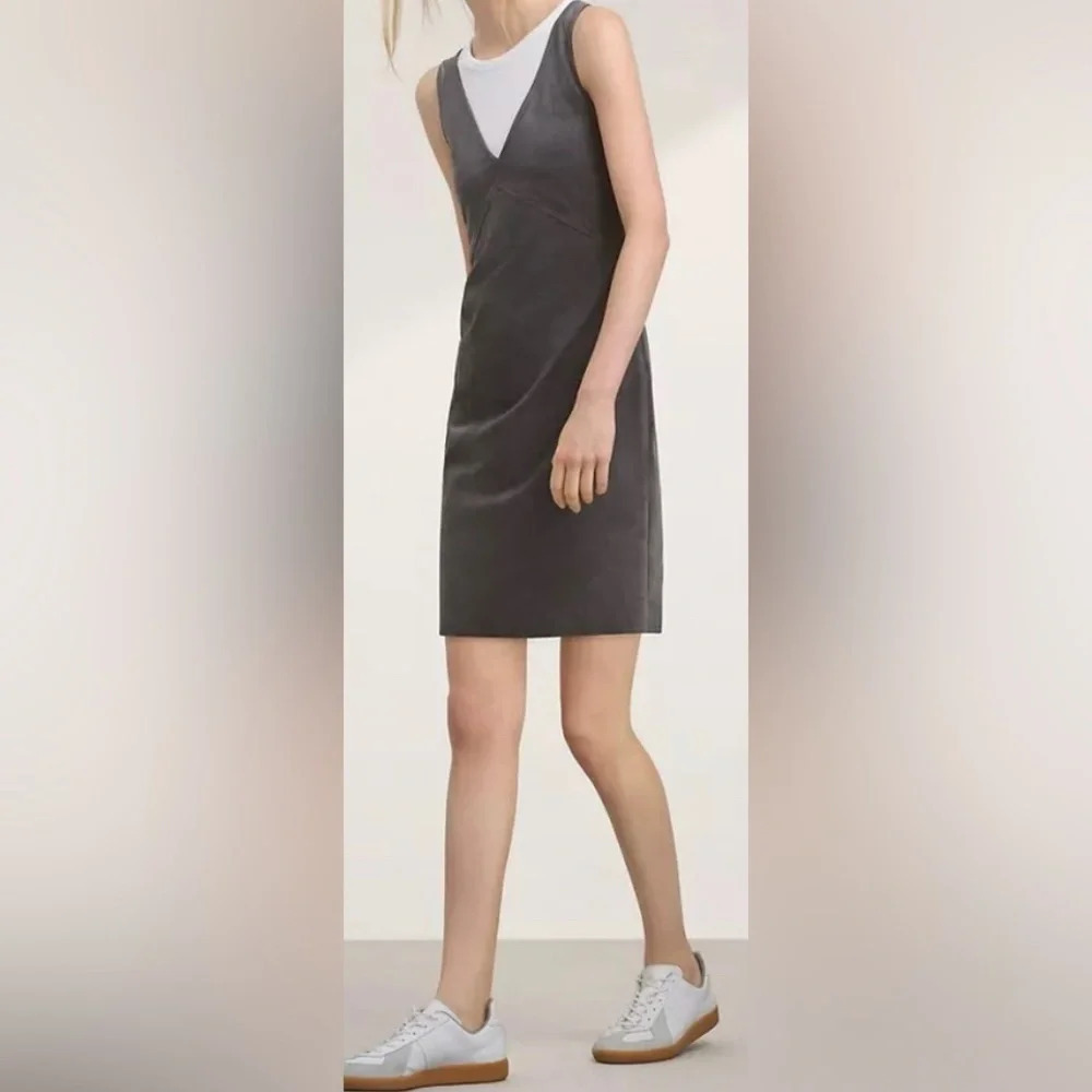 Aritzia Wilfred Free Jones Faux Suede V-Neck Mini Dress Charcoal Gray Size 0
